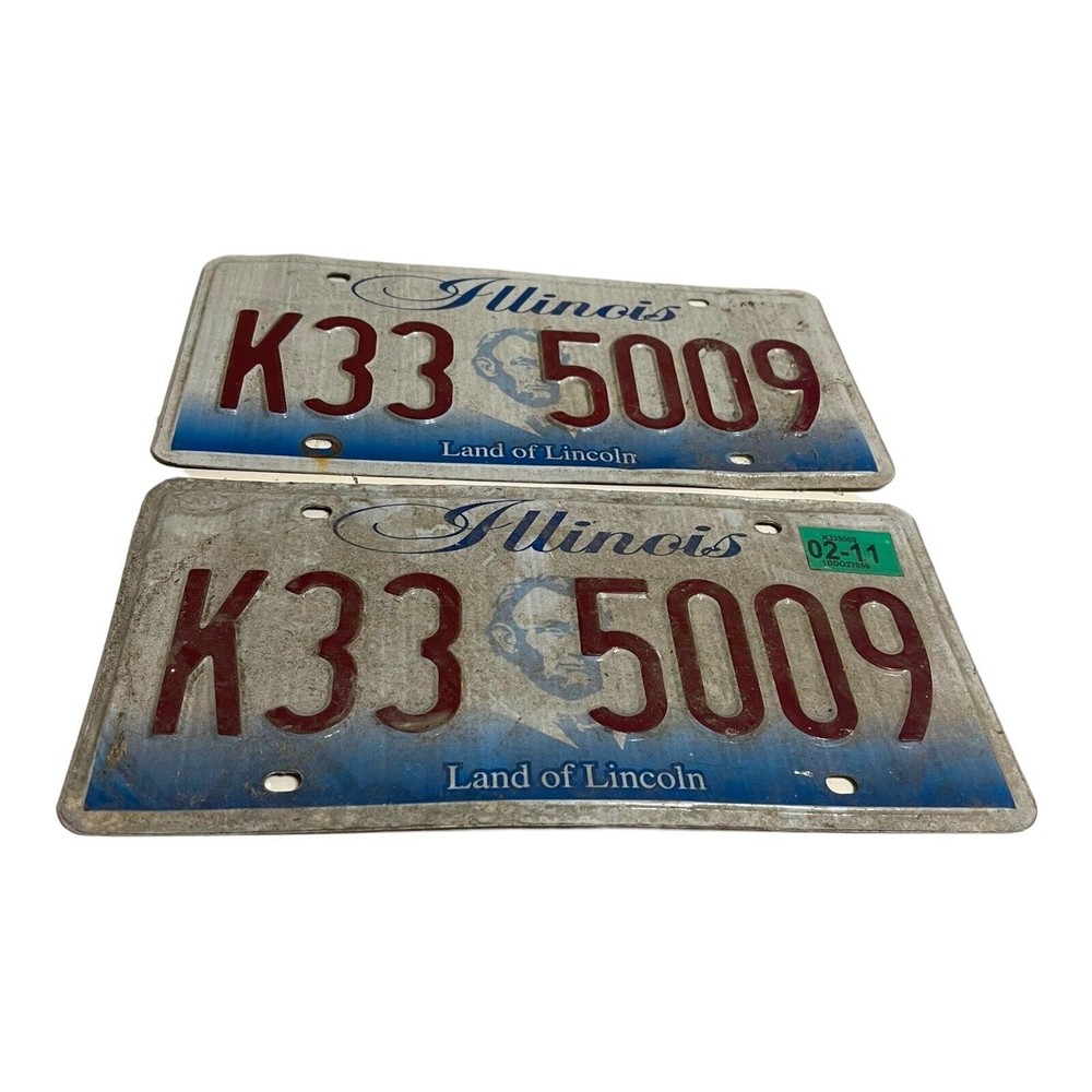 Illinois 2011 License Collectors Plate Pair K335009 Land Of Lincoln Man Cave Pub